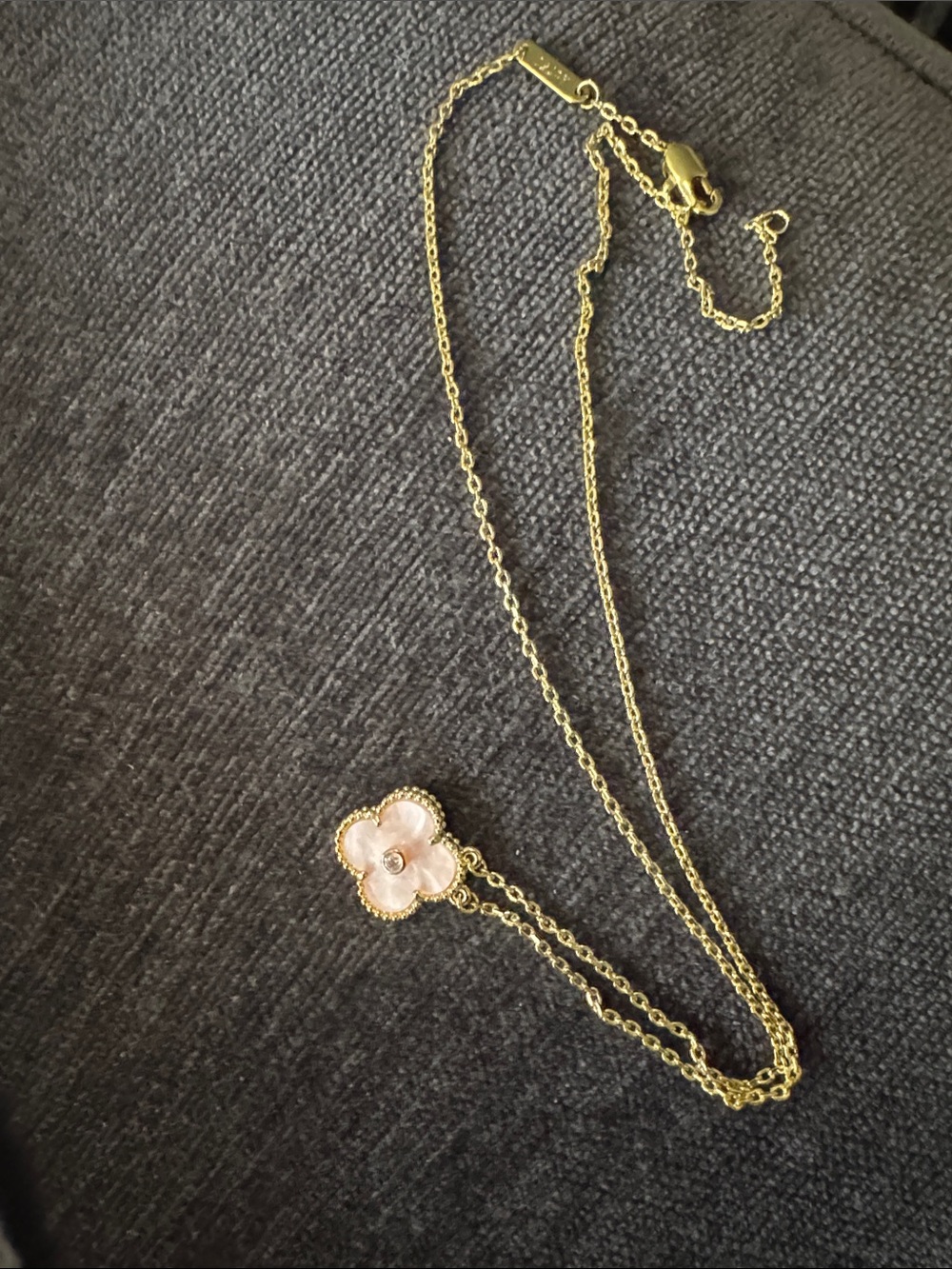 Gold and Pink mother of pearl Flower Pendant Necklace - Women's Jewelry